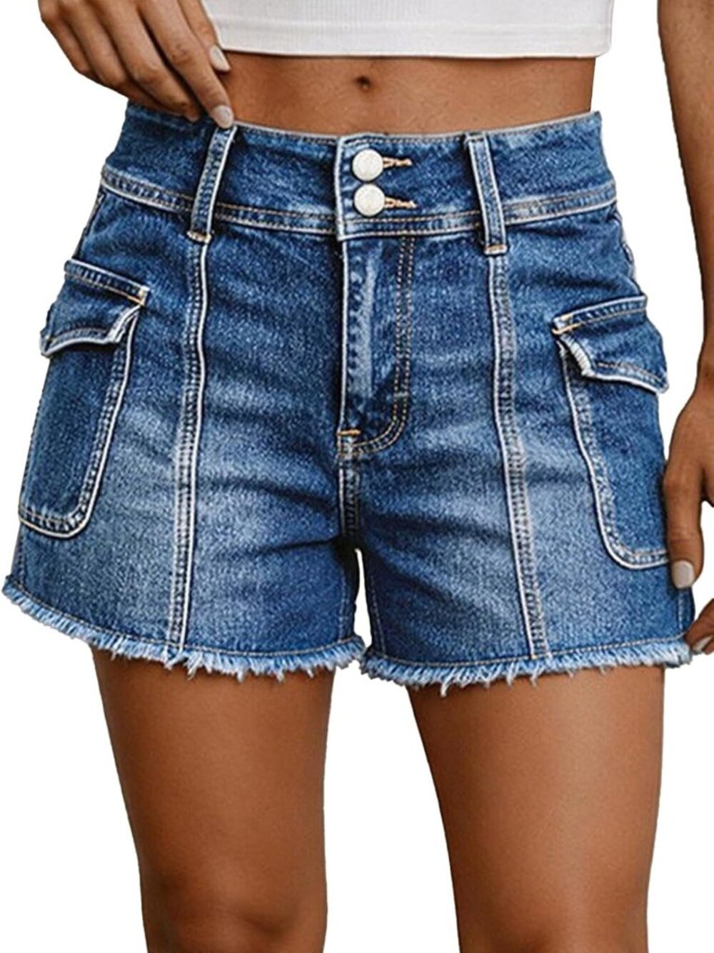 Stylish Women's Mid Rise Baggy Stretchy Cargo Denim Shorts - Perfect for Summer!